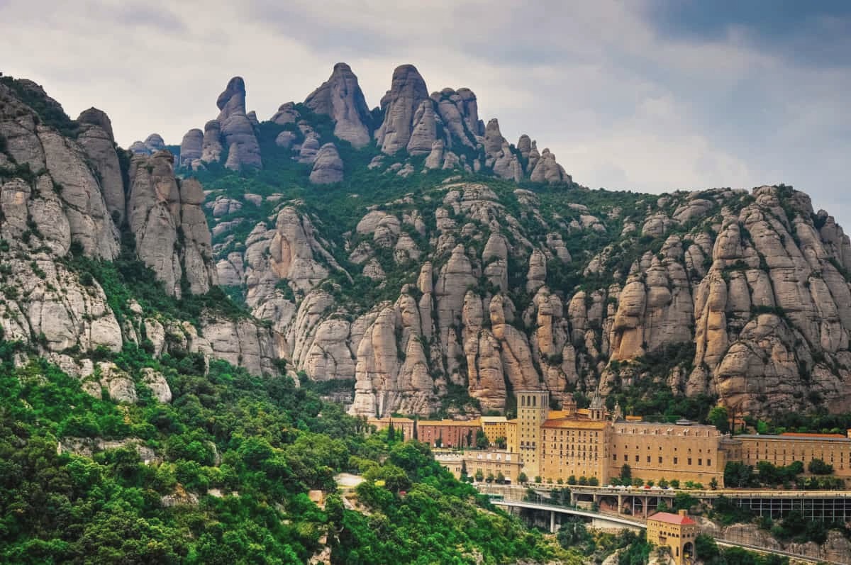 Montserrat, the magical mountain of Barcelona, with the monastery below the peaks